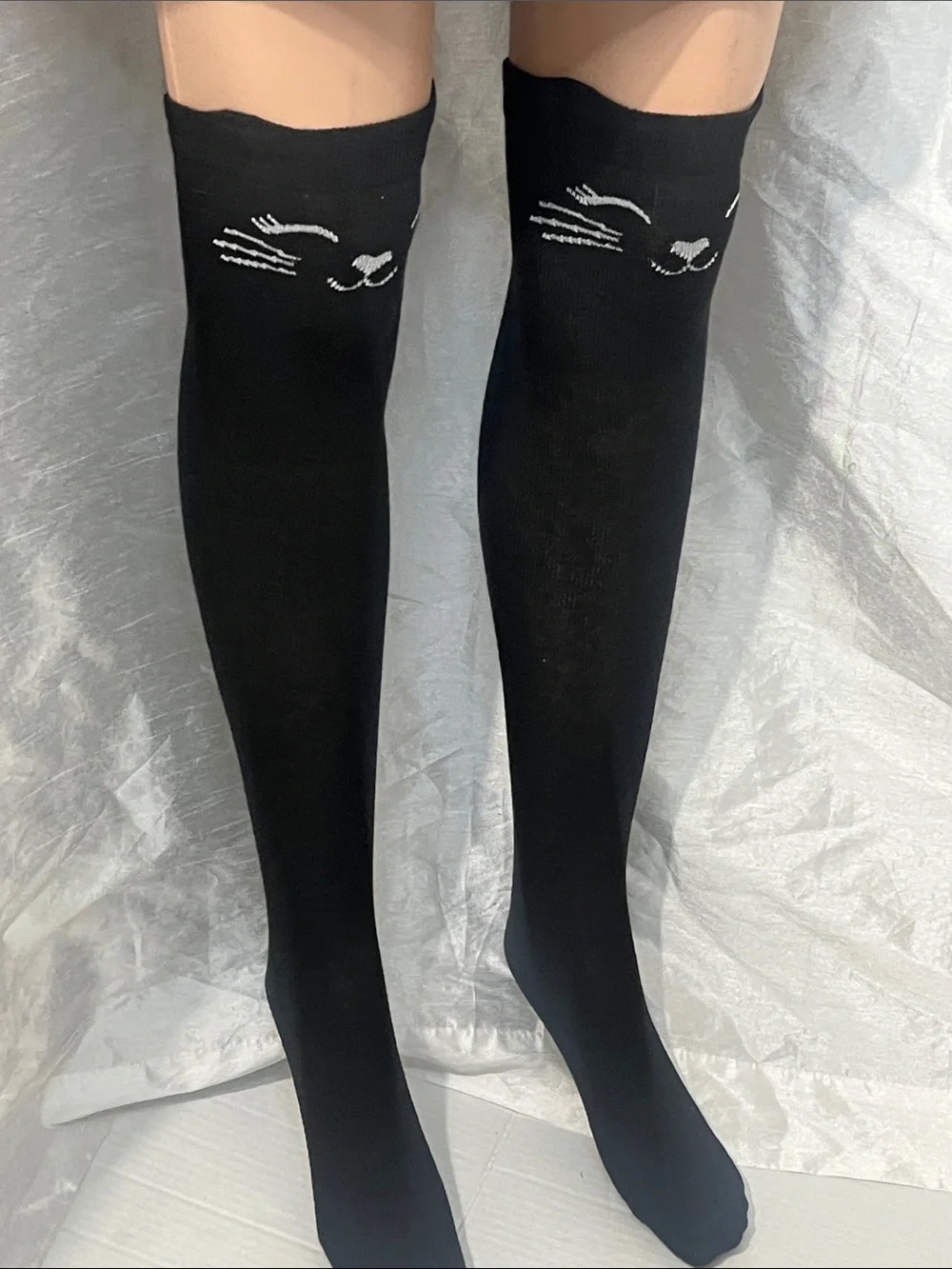 Black Cat Thigh High Socks  / Over-the-Knee Socks Cat Face